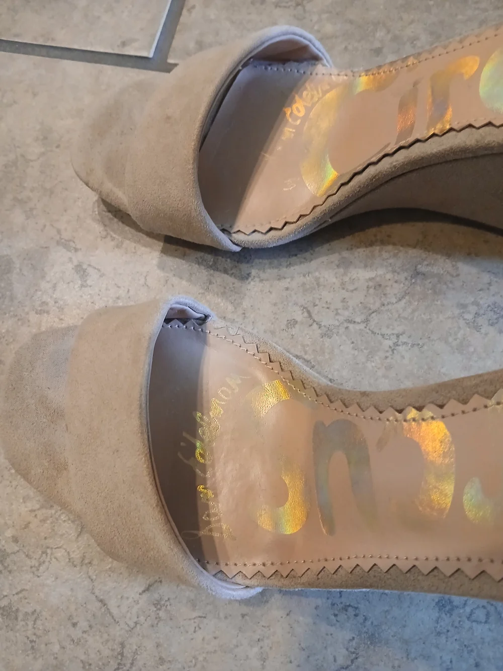 Circus by Sam Edelman Beige Suede Wedge Sandals with Ankle Strap